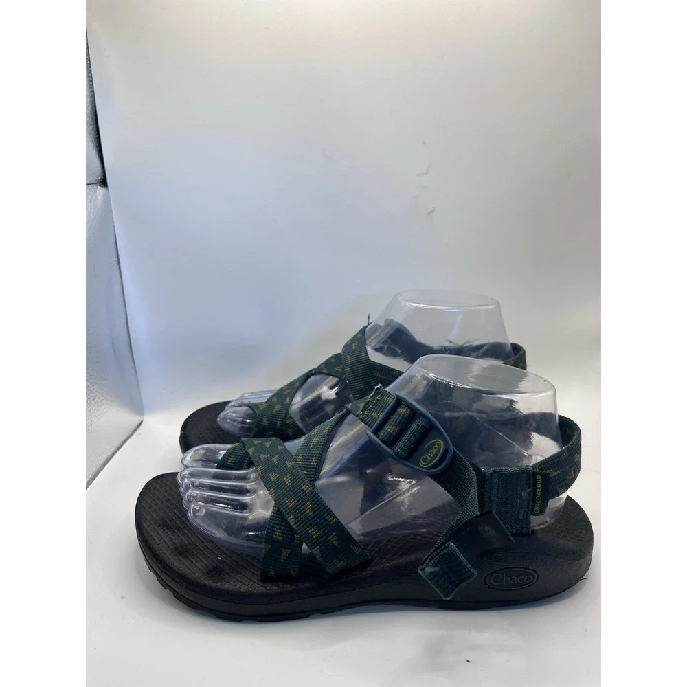 Chaco Women's Green/Black Strappy Sandals Adjustable Hook & Loop Rubber Sole